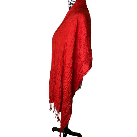 Solid Red Viscose Fringe Scarf Wrap Shawl Lightweight Boho Travel Festival - Picture 5 of 10